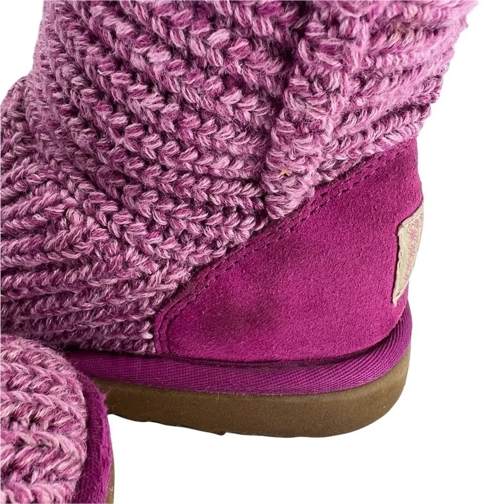 UGG Purple Cardy Sweater Knit Button Boots Size 3 Girl’s